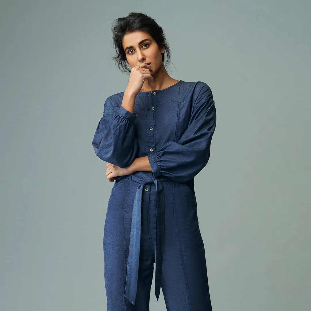 B77 Women's Full Sleeves Jumpsuit In Eco Denim