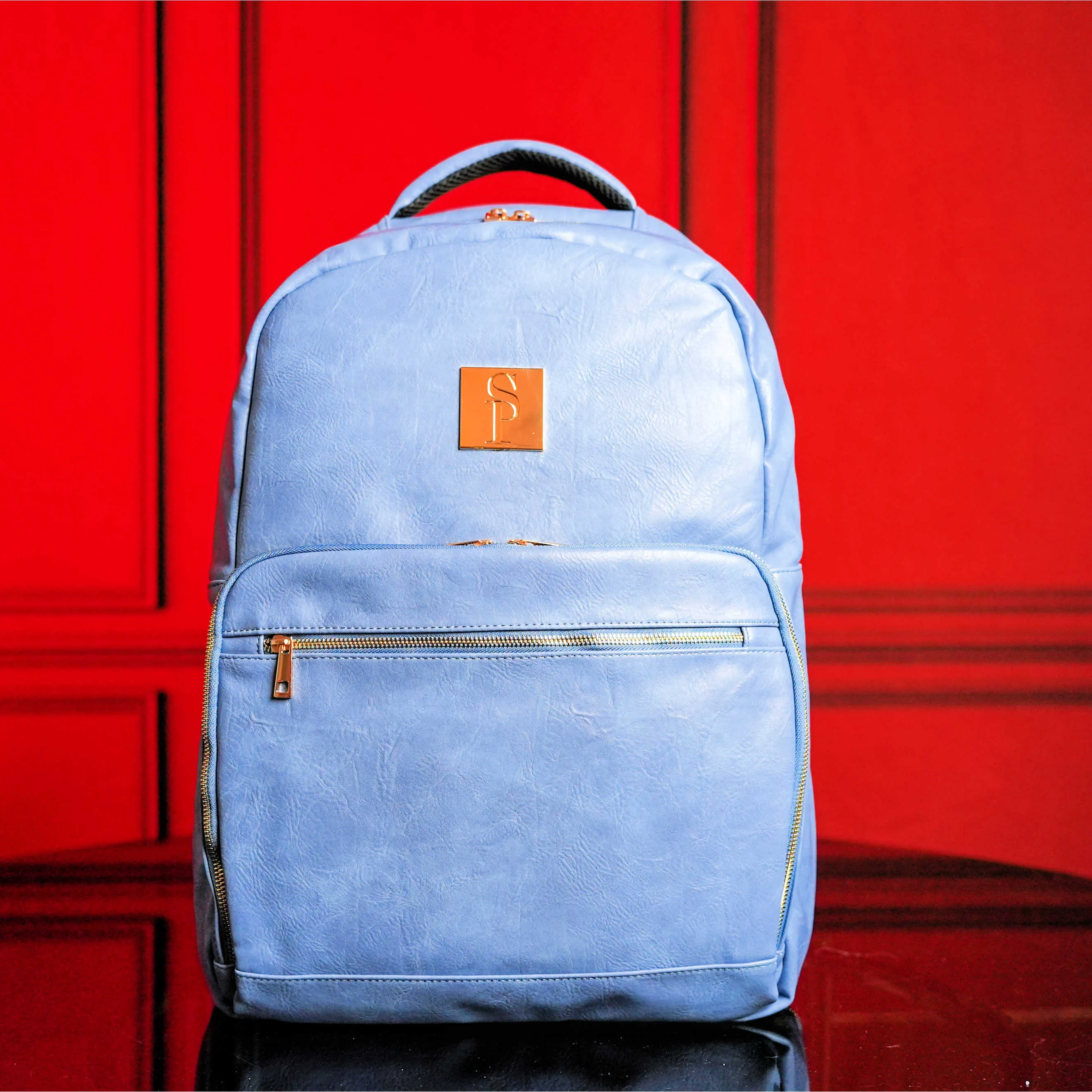 Baby Blue Tumbled Leather 2 Bag Set (Commuter and Duffle)