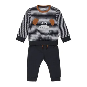 Baby Boys Dark Blue Long Sleeve Shirt And Sweatpant Set | Dirkje