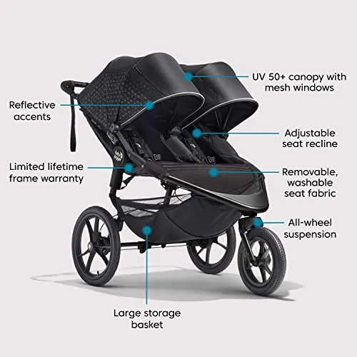 Baby Jogger Summit X3 Double Jogging Stroller, Midnight Black