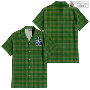 Bagot Irish Clan Tartan Short Sleeve Button Up with Coat of Arms