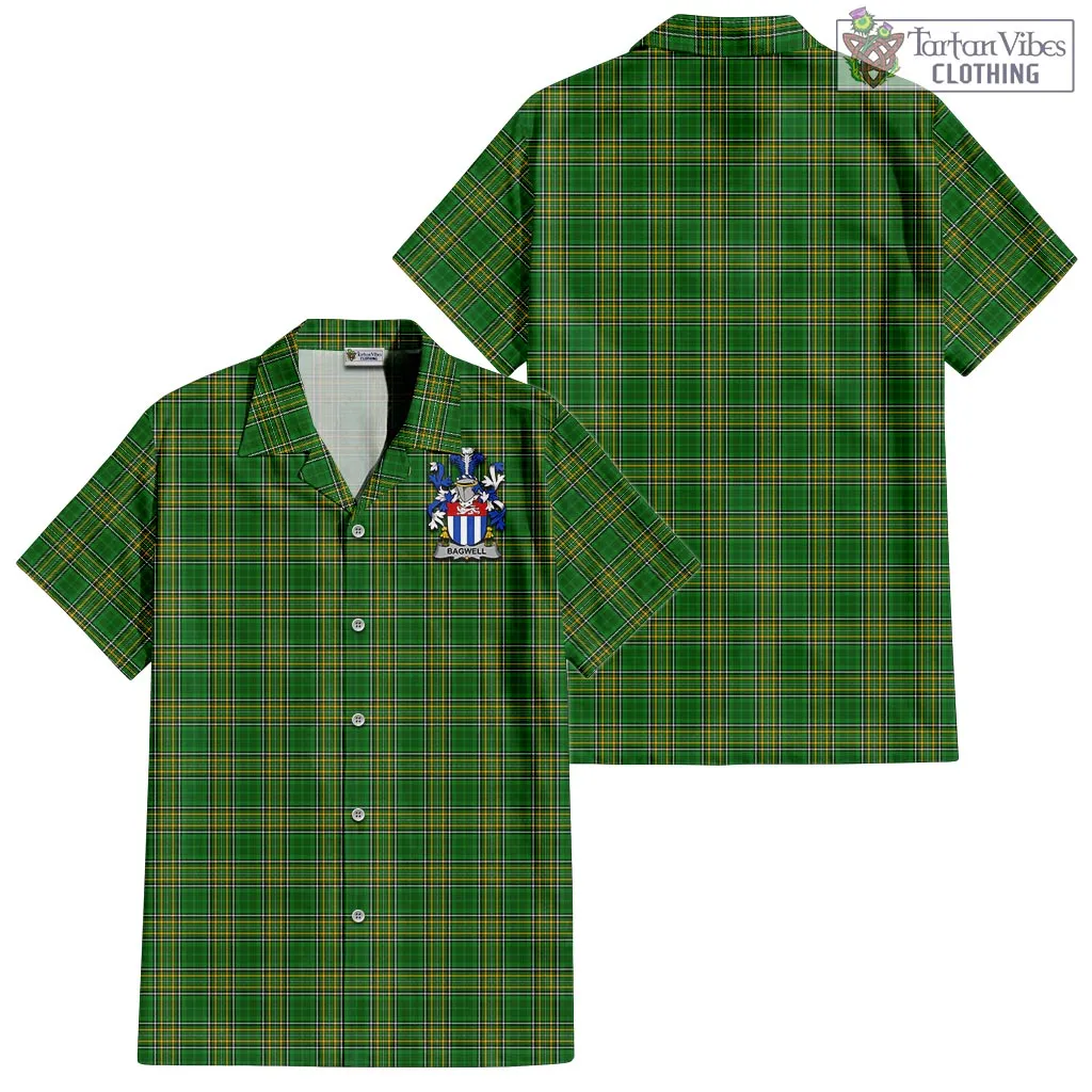 Bagwell Irish Clan Tartan Short Sleeve Button Up with Coat of Arms