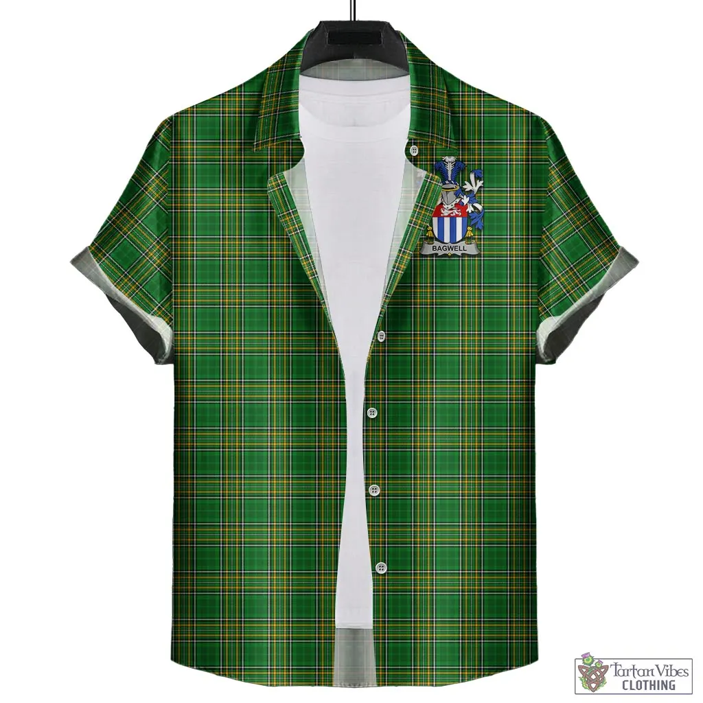 Bagwell Irish Clan Tartan Short Sleeve Button Up with Coat of Arms