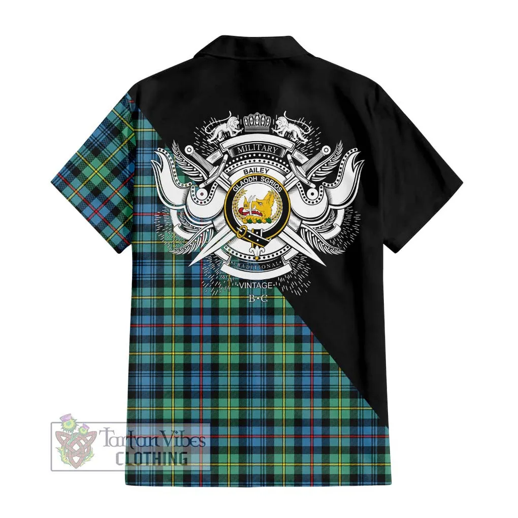 Bailey Ancient Tartan Short Sleeve Button Shirt with Family Crest and Military Logo Style