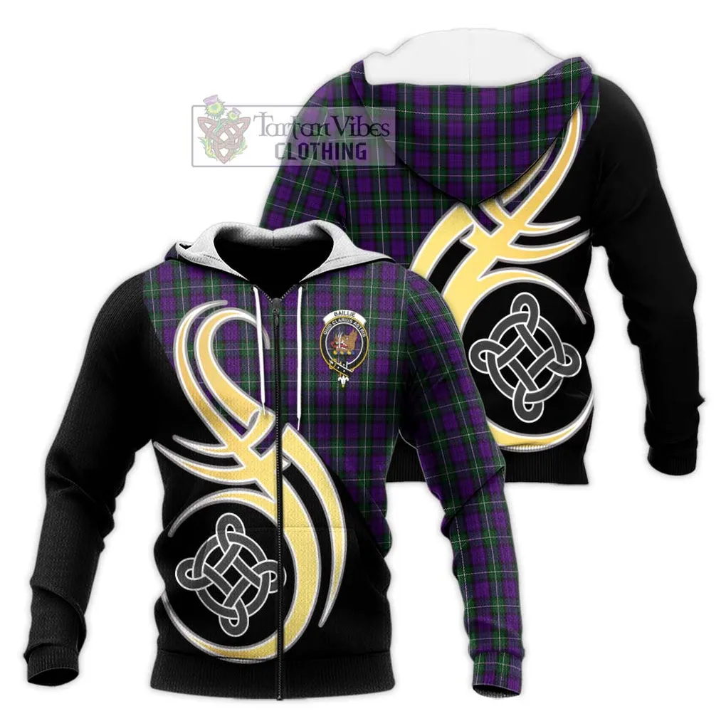 Baillie Highland Society Tartan Knitted Hoodie with Family Crest and Celtic Symbol Style