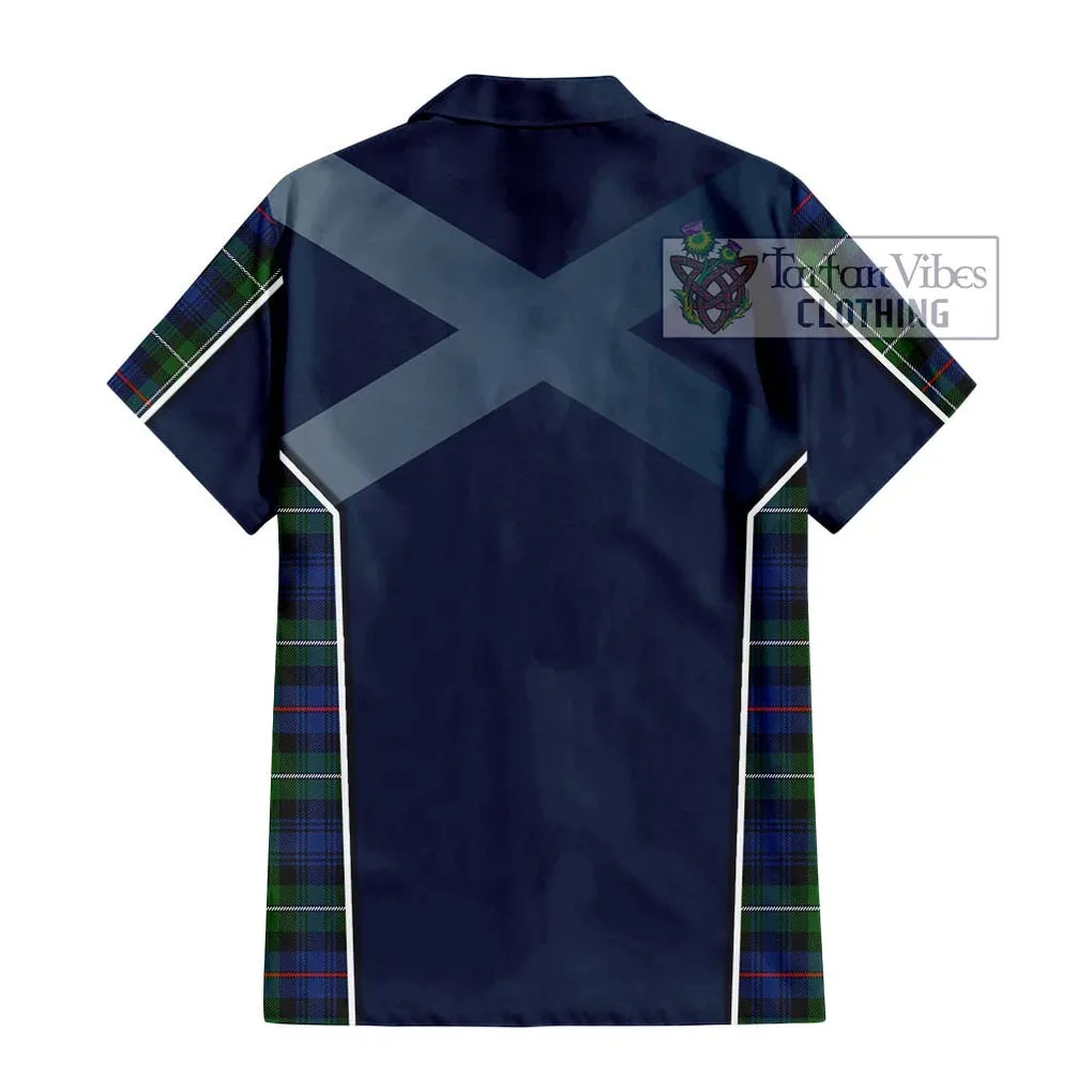 Baillie Tartan Short Sleeve Button Shirt with Family Crest and Lion Rampant Vibes Sport Style