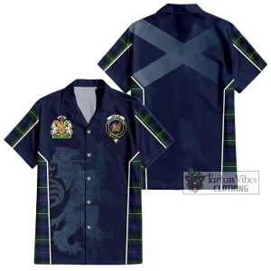 Baillie Tartan Short Sleeve Button Shirt with Family Crest and Lion Rampant Vibes Sport Style