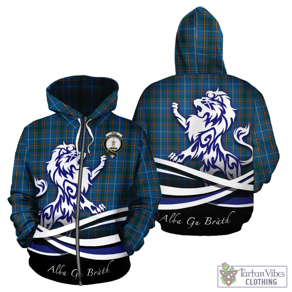 Bain Tartan Hoodie with Alba Gu Brath Regal Lion Emblem