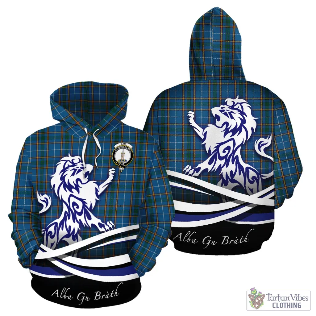 Bain Tartan Hoodie with Alba Gu Brath Regal Lion Emblem