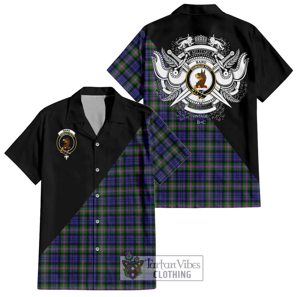 Baird Modern Tartan Short Sleeve Button Shirt with Family Crest and Military Logo Style