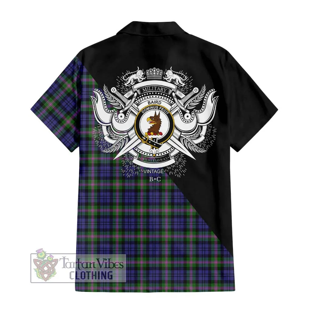 Baird Modern Tartan Short Sleeve Button Shirt with Family Crest and Military Logo Style