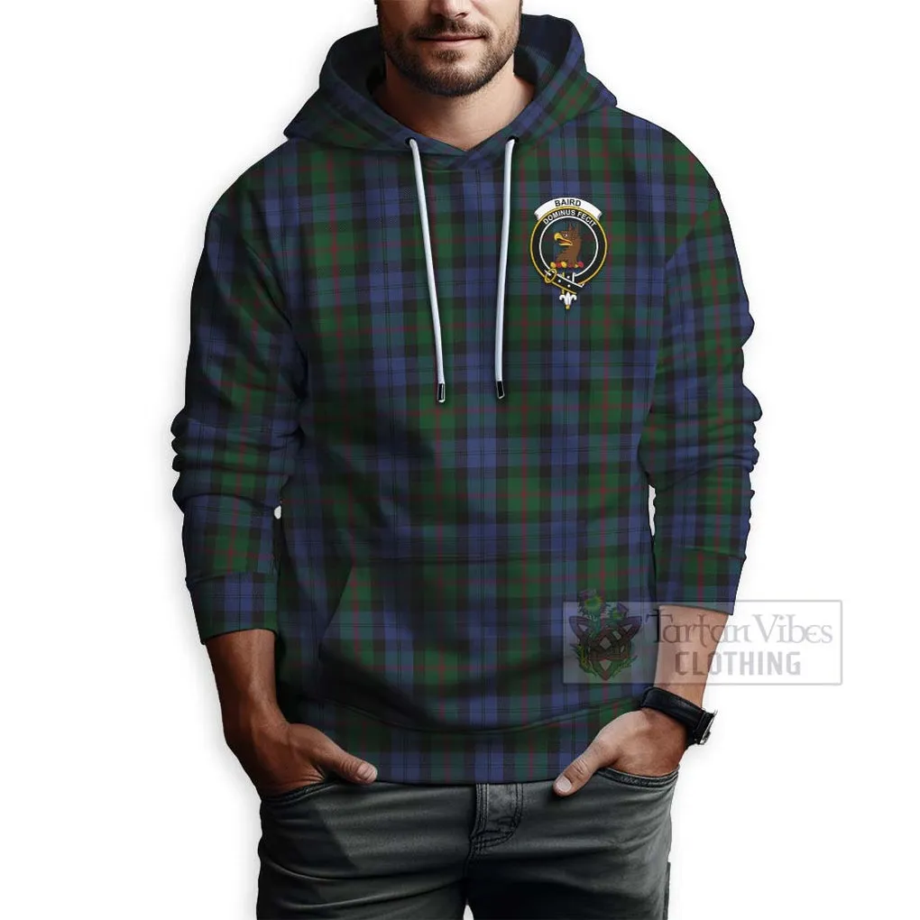 Baird Tartan Hoodie with Family Crest and Bearded Skull Holding Bottles of Whiskey