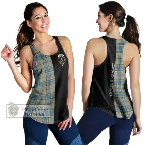 Balfour Blue Tartan Women's Racerback Tanks with Family Crest and Half Of Me Style