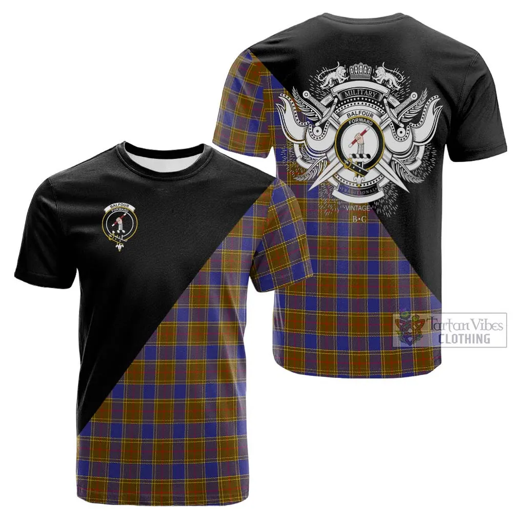 Balfour Tartan Cotton T-shirt with Family Crest and Military Logo Style