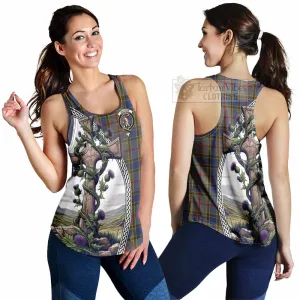 Balfour Tartan Women's Racerback Tanks with Family Crest and St. Andrew's Cross Accented by Thistle Vines