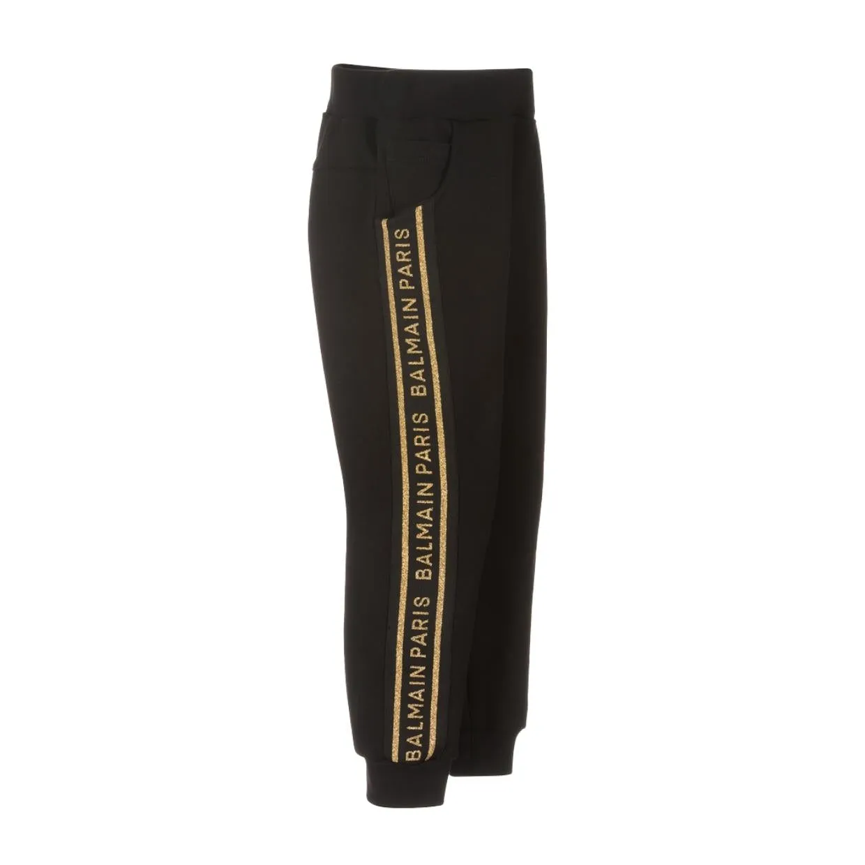 Balmain Kids Gold Glitter Logo Tape Jogging Bottoms