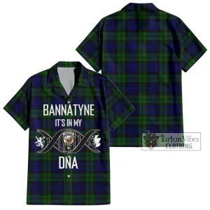 Bannatyne Tartan Short Sleeve Button Shirt with Family Crest DNA In Me Style