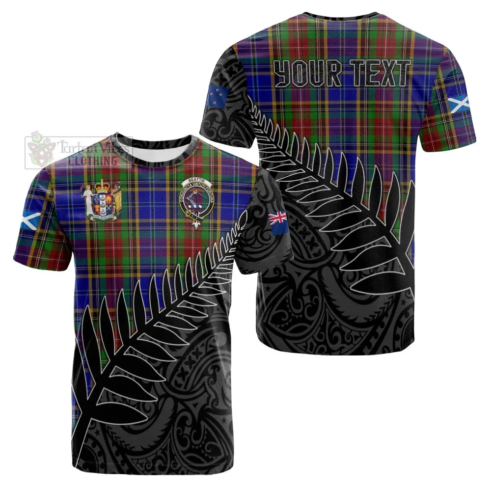 Beattie (Beatty) Crest Tartan Cotton T-shirt with New Zealand Silver Fern Half Style