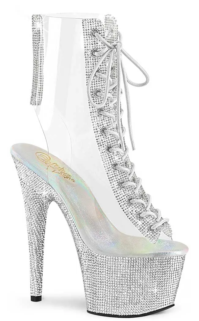 BEJEWELED-1016-2-7 Clear & Silver Rhinestone Ankle Boots