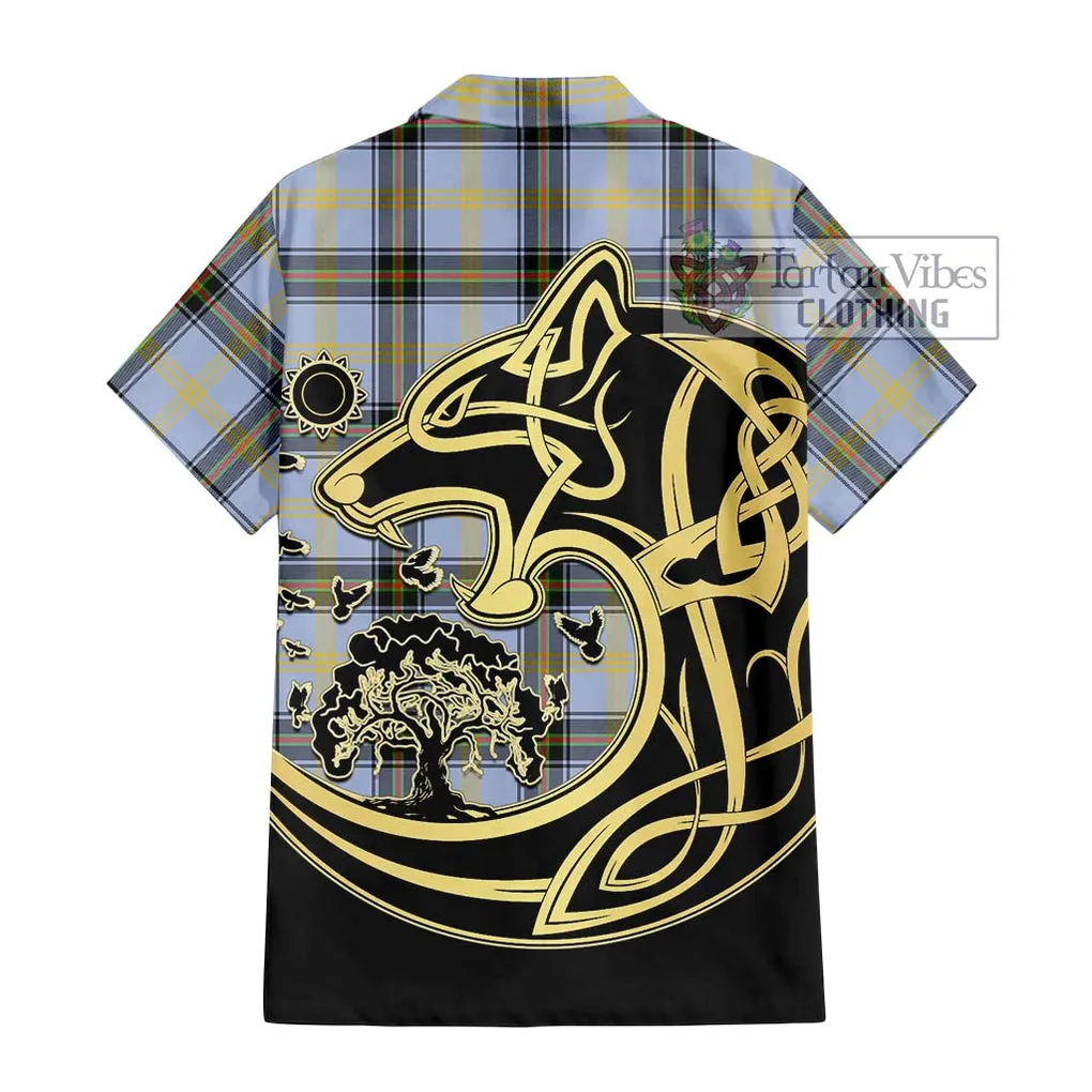 Bell of the Borders Tartan Short Sleeve Button Shirt with Family Crest Celtic Wolf Style