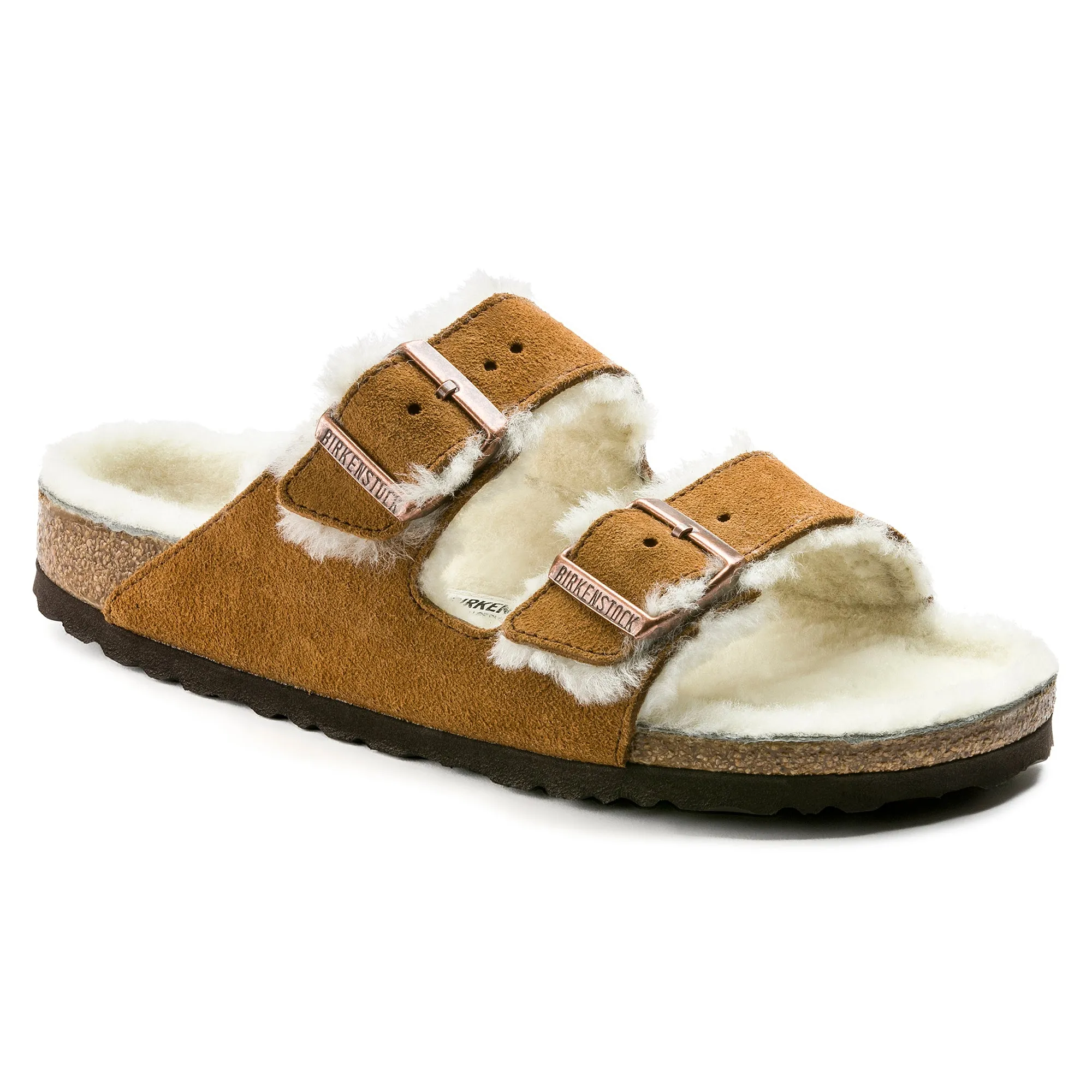 Birkenstock Arizona Shearling Suede Leather Color: Mink (MEDIUM/NARROW WIDTH)