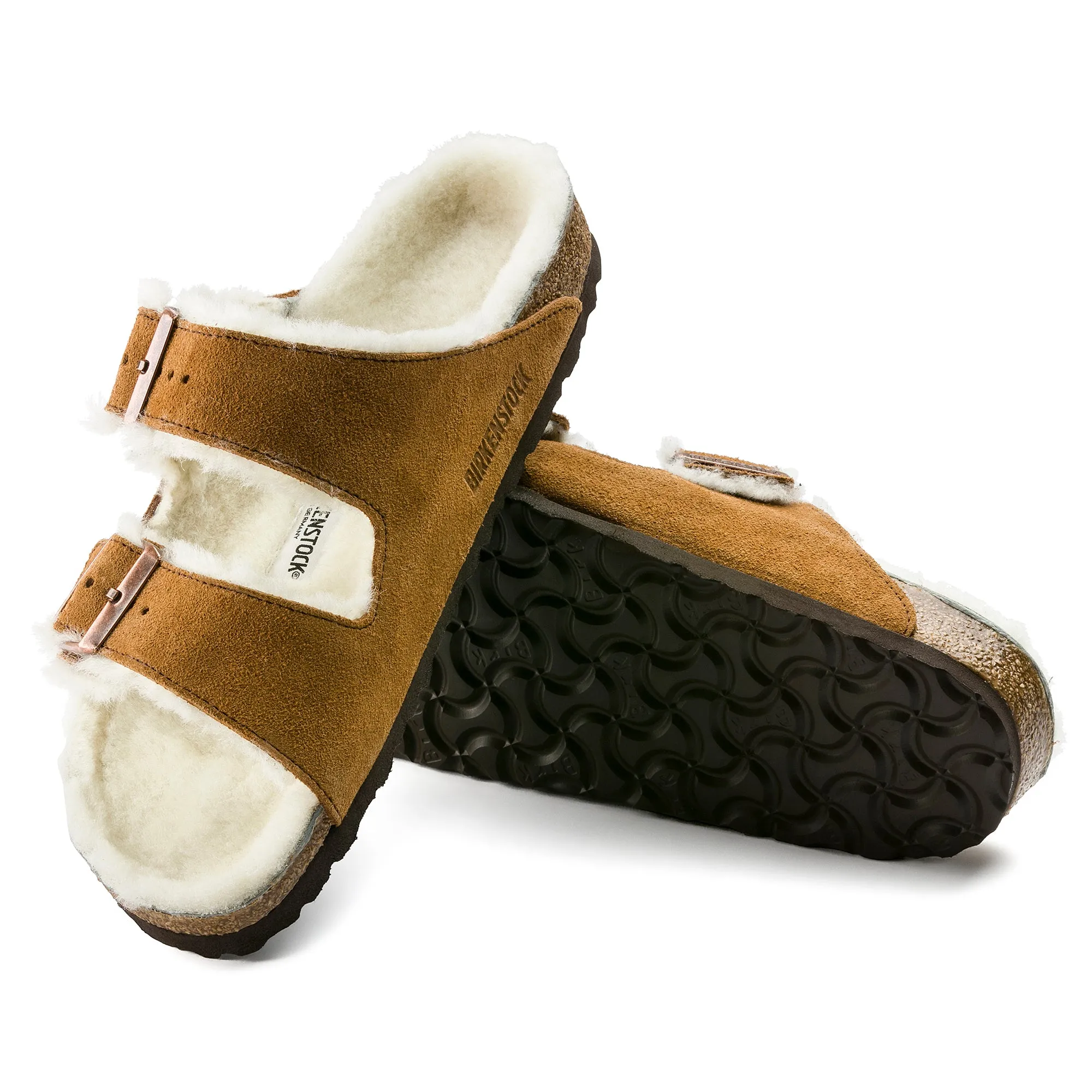 Birkenstock Arizona Shearling Suede Leather Color: Mink (MEDIUM/NARROW WIDTH)