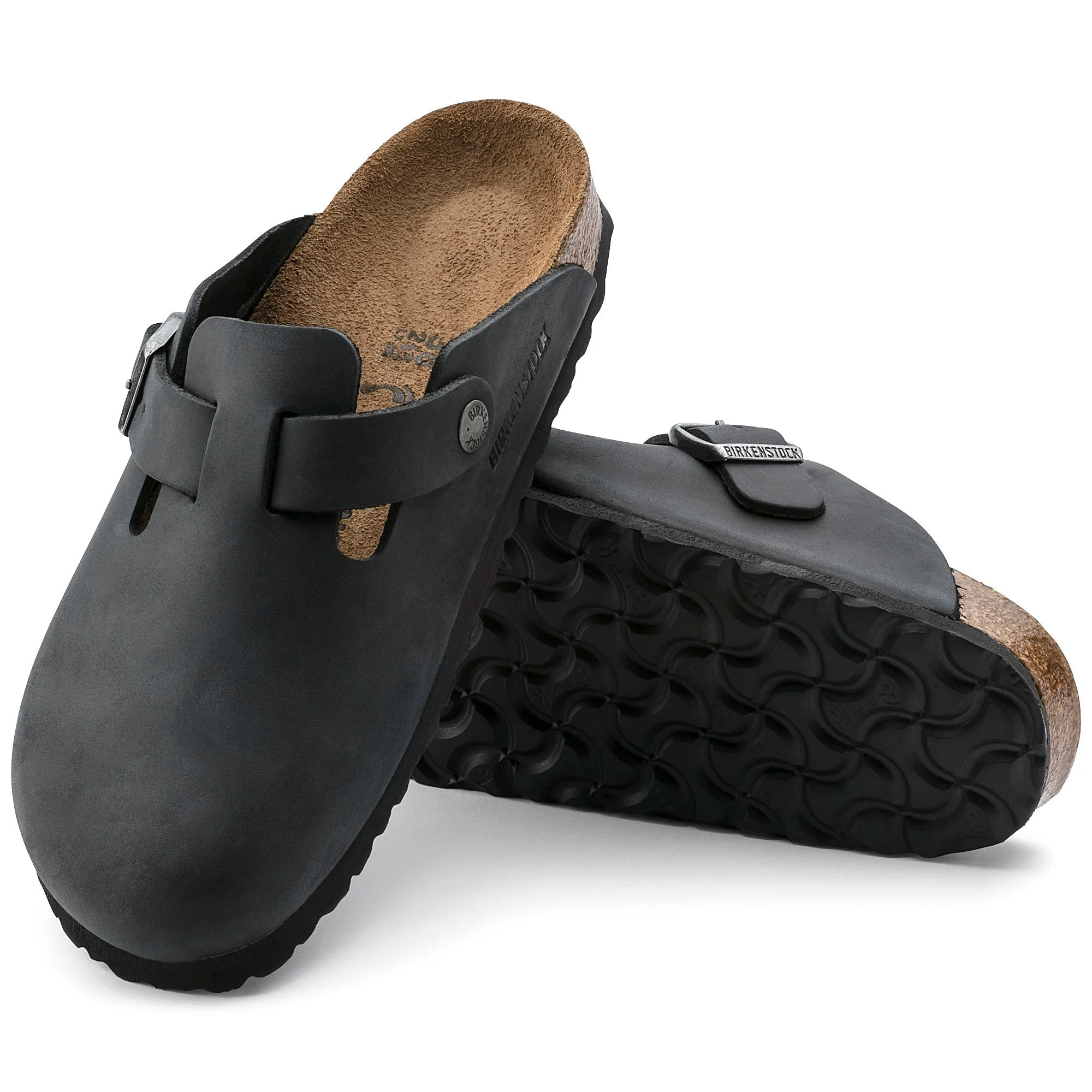 Birkenstock Boston Oiled Leather Color: Black (REGULAR/WIDE WIDTH)