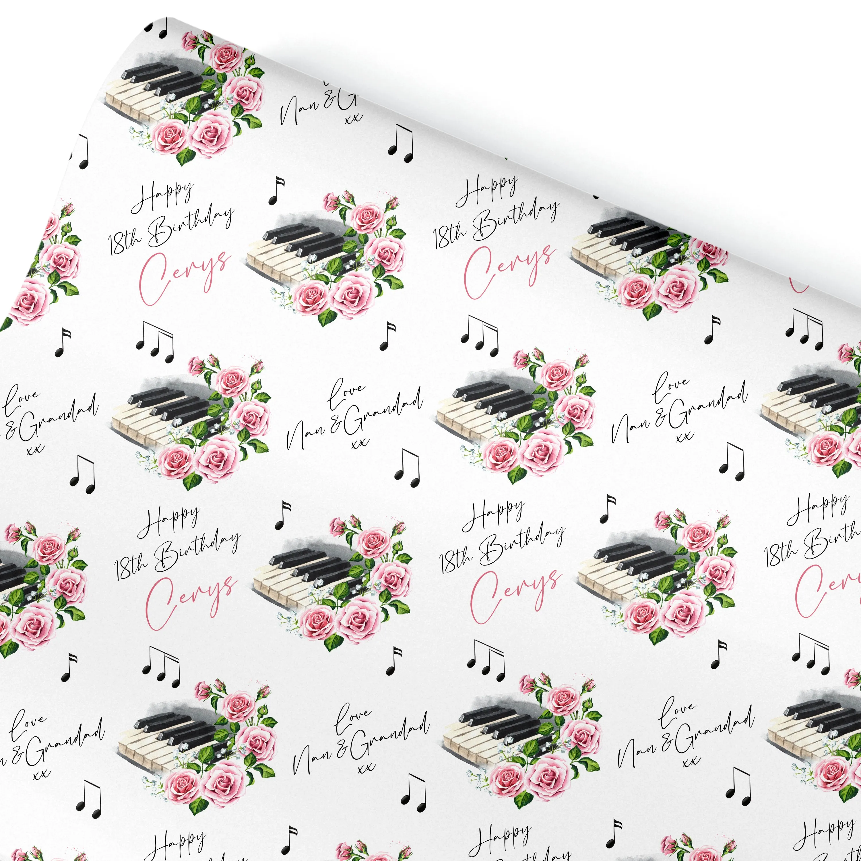 Birthday Wrapping Paper Rose Piano Design