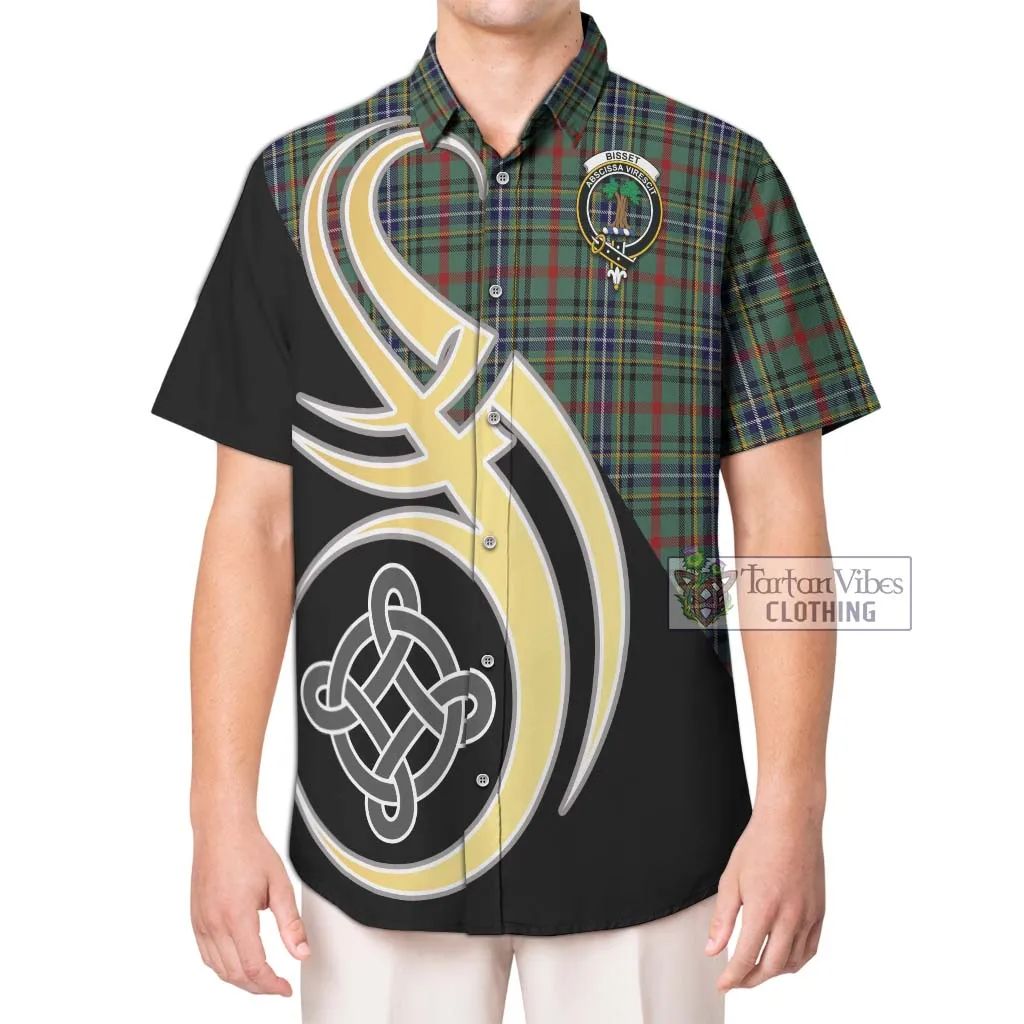 Bisset Tartan Short Sleeve Button Shirt with Family Crest and Celtic Symbol Style