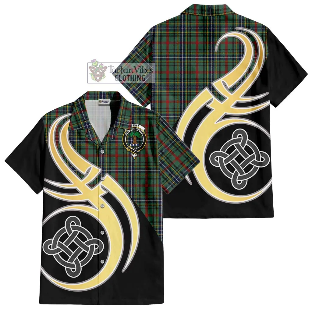 Bisset Tartan Short Sleeve Button Shirt with Family Crest and Celtic Symbol Style