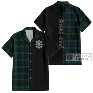 Black Watch Tartan Short Sleeve Button Shirt with Family Crest and Half Of Me Style