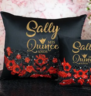 Black with Red quinceanera kneeling pillow, shoes pillow