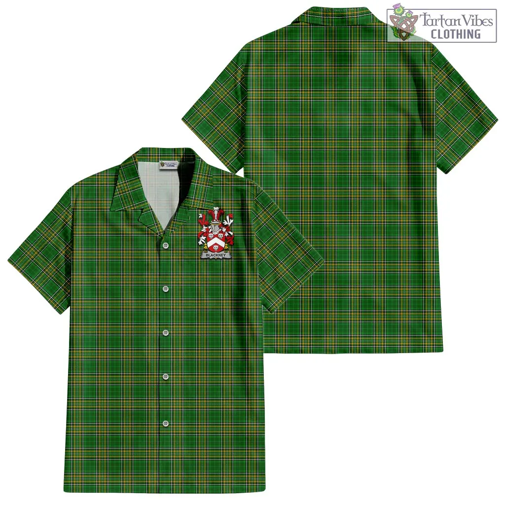 Blackney Irish Clan Tartan Short Sleeve Button Up with Coat of Arms