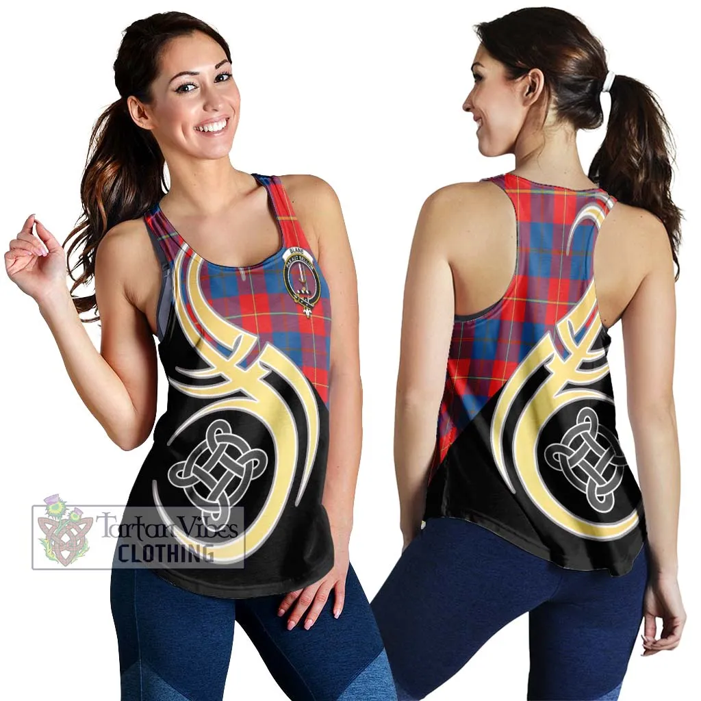 Blane Tartan Women's Racerback Tanks with Family Crest and Celtic Symbol Style