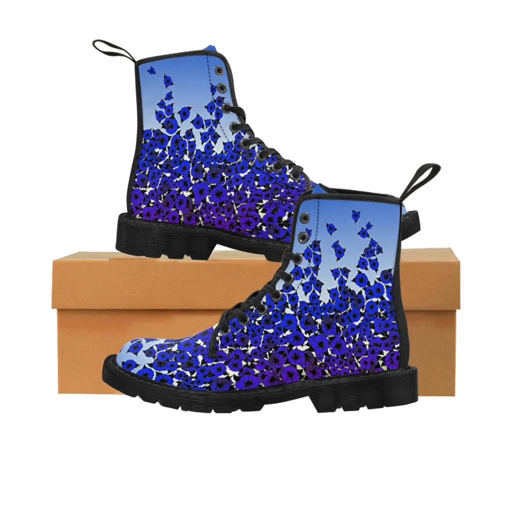 Blue Violet Flowers Women's Canvas Boots