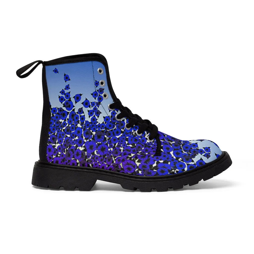 Blue Violet Flowers Women's Canvas Boots