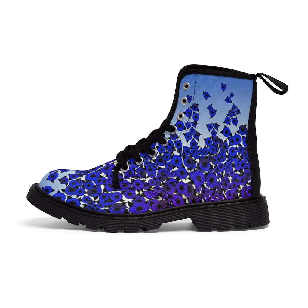 Blue Violet Flowers Women's Canvas Boots