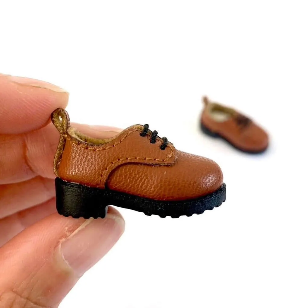 Blythe doll shoes vintage Brogue style brown leather lace ups