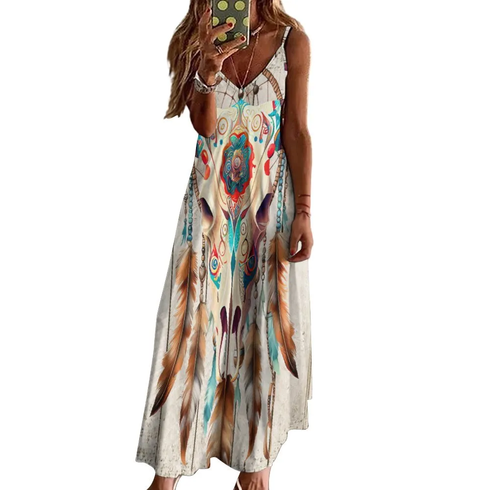 Boho Country Spaghetti Strap Ankle-Length Dress Long dress