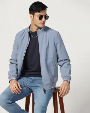 Bomber Sky Blue Solid Zipper Jacket - Cornell