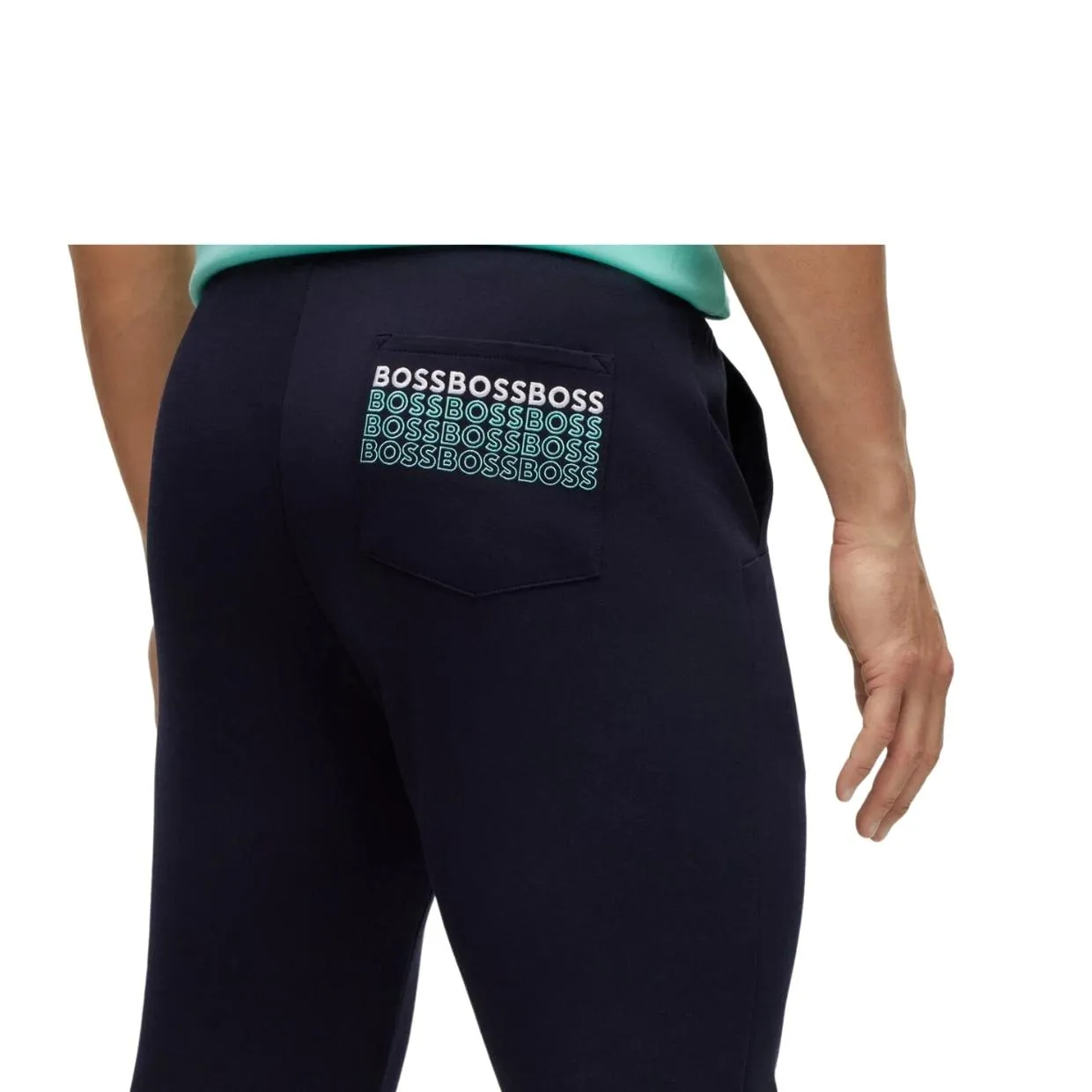 BOSS Multi-Coloured Logo Navy Jogging Bottom