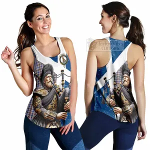 Boswell Tartan Women's Racerback Tanks with Family Crest Scottish Bagpiper Vibes