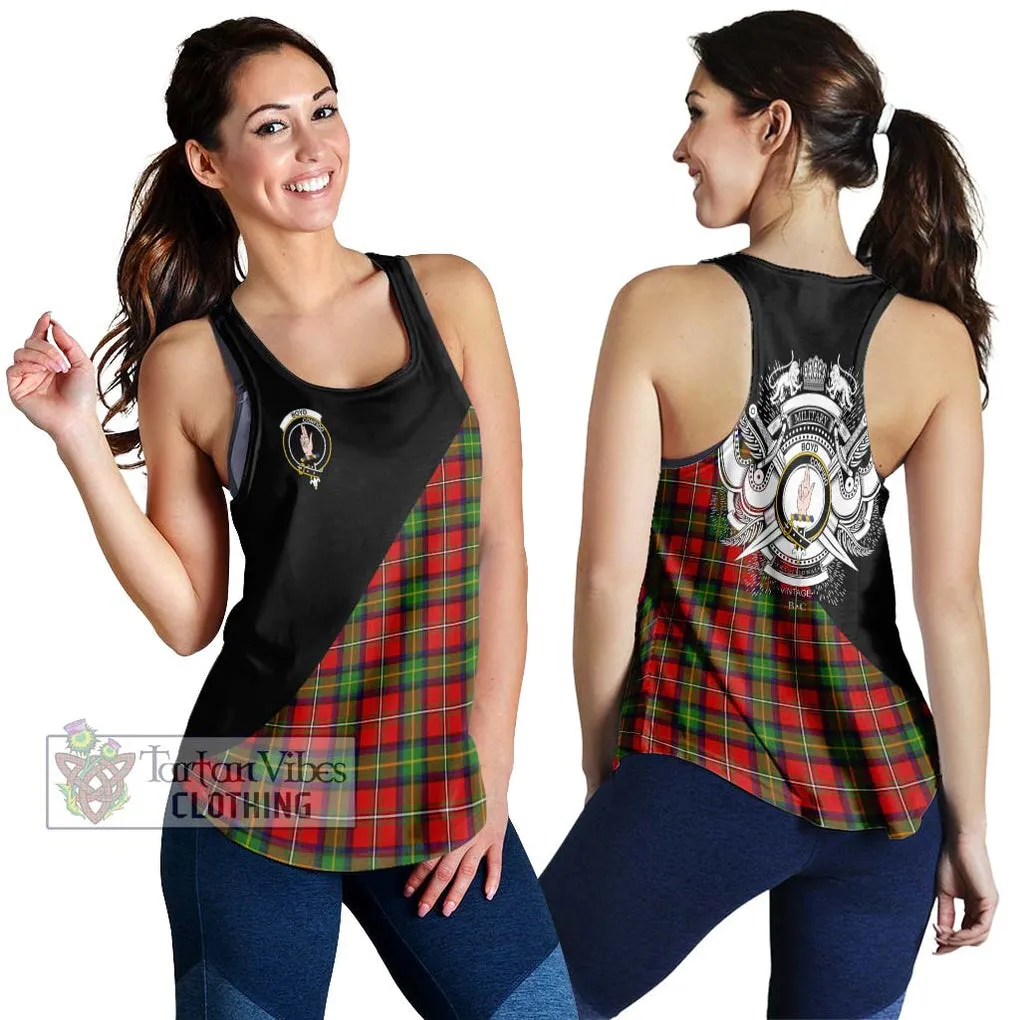 Boyd Tartan Women's Racerback Tanks with Family Crest and Military Logo Style