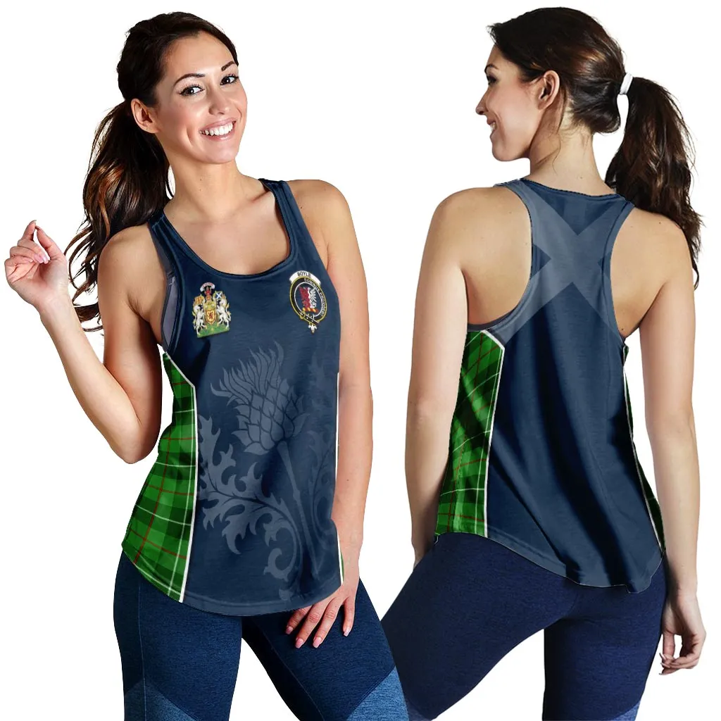 Boyle Tartan Women's Racerback Tanks with Family Crest and Scottish Thistle Vibes Sport Style