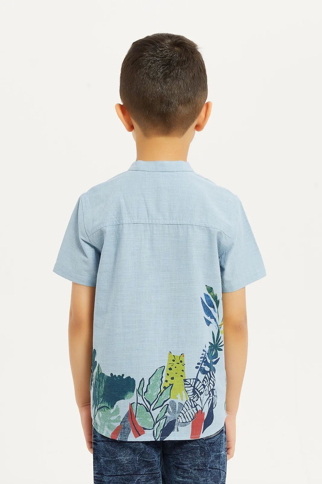 Boys Blue Cotton Printed Shirt