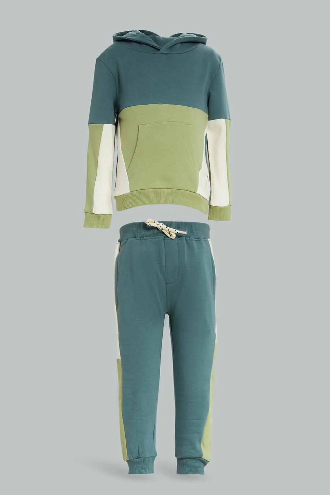 Boys Green And Blue Hooded Jogging Suit