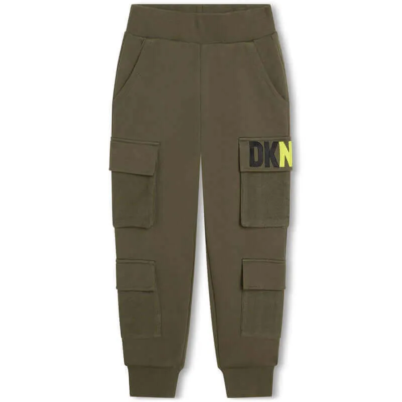 Boys Khaki Cotton Logo Jogging Bottoms