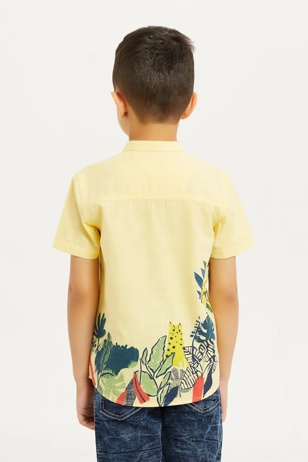 Boys Yellow Cotton Printed Shirt