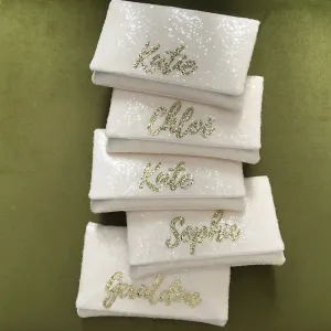 Bridesmaids gifts - set of ivory sequin personalised name clutches