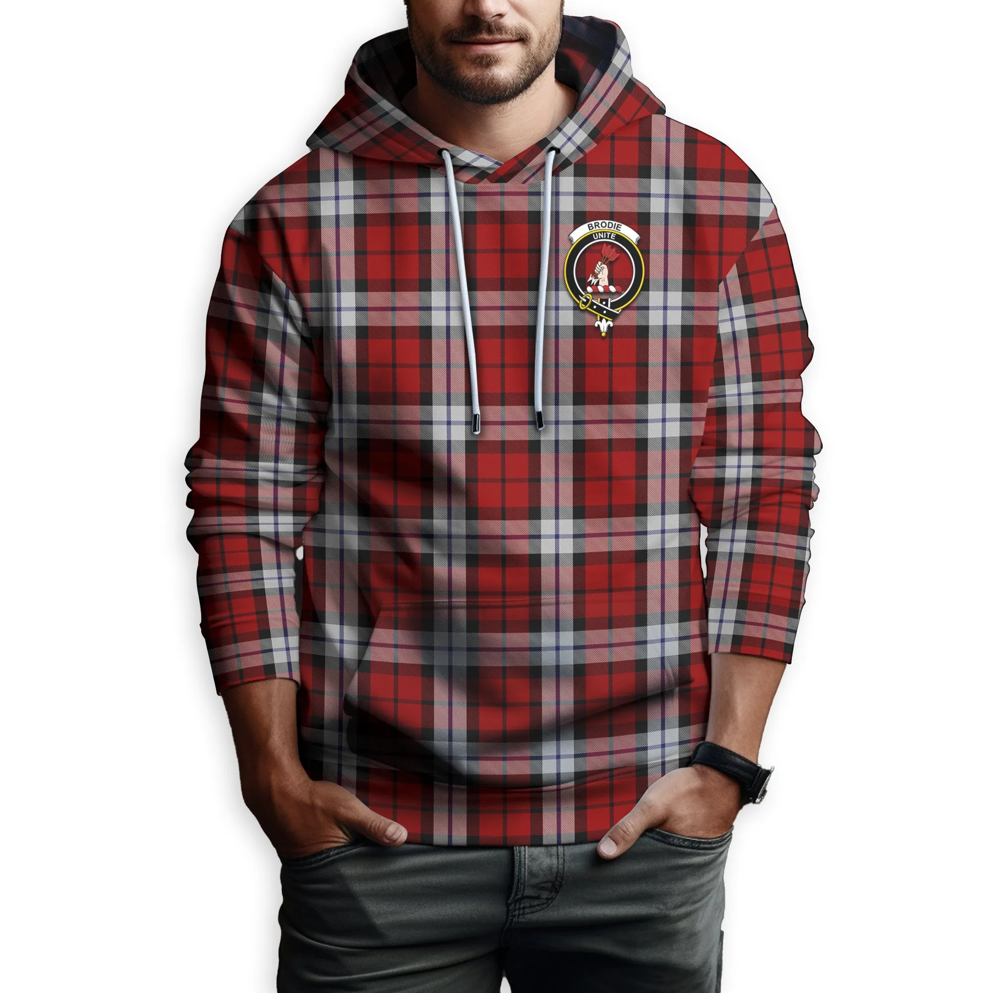 Brodie Dress Tartan Hoodie with Family Crest